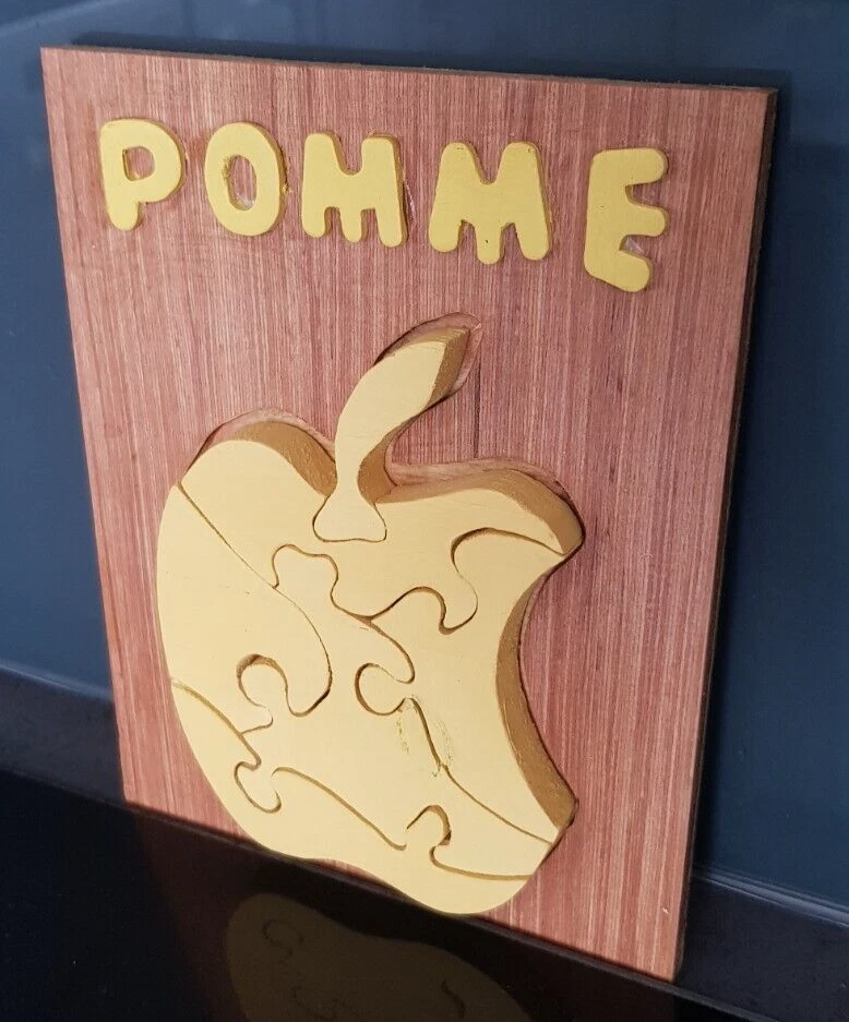 Jeux en bois fait main en France - Puzzles fruits - Pomme jaune - Photo 2/2