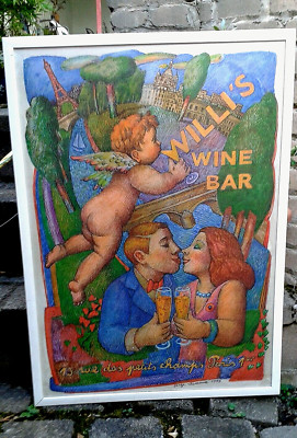 Orig. Poster Willi's Wine Bar 1995 von Serge Clement im Rahmen, 75x106 cm - Toll