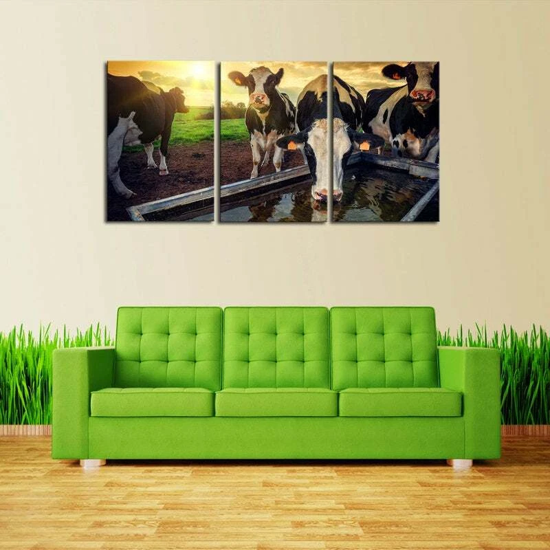 Многопанельная печать коровы восход солнца холст 5 шт. картина настенное искусство молочная ферма животное - Изображение 3 из 4