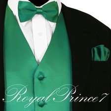 Emerald Green Vest Waistcoat Suit Tuxedo and Straight Cut Bow Tie Set Wedding