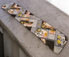 Vintage 60s Floral Scarf Geometric Scarf Black White Brown Retro Patchwork