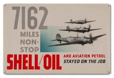 Shell 7162 Non Stop Bristol Pegasus Flugzeug UK Vintage Sign Blechschild Schild
