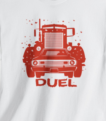 Road Duel T-Shirt, Car vs Killer Truck Vintage Road Chase Tee for Cult Film Fans
