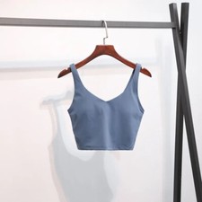 S Blue Longline Sports Bra Tank - Gym, Yoga, Workout, Removable Padding