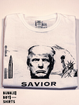 T-shirt ''Trump / Savior'' Men Herren, white, L, selfmade design & screentprint,