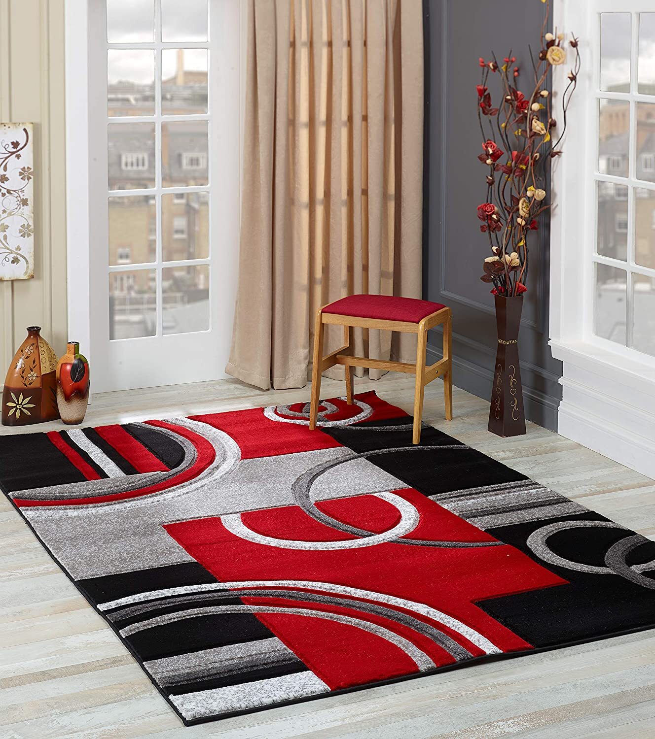 Glory Rugs Modern Area Rug 5x7 red Turquoise black Contemporary Rug