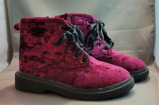 Bebe Girls Dark Raspberry Velour/Crushed Velvet Combat Boots for Girls Sz 4 EUC