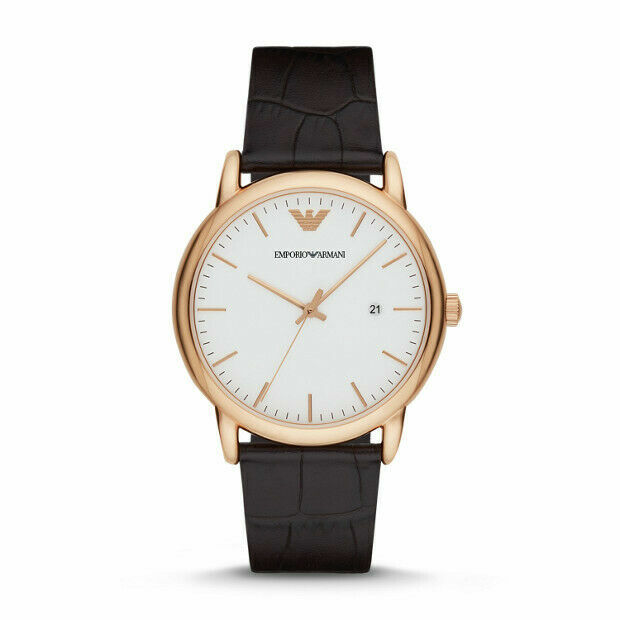 Emporio Armani AR2502 43mm Solid Case Dark Brown Leather Buckle Clasp ...