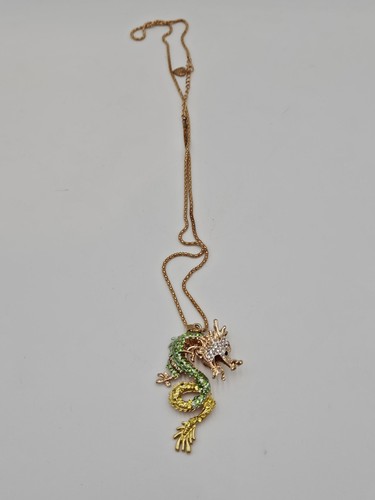 Betsey Johnson Dragon Chain Rhinestone Necklace Signed - Picture 3 of 7
