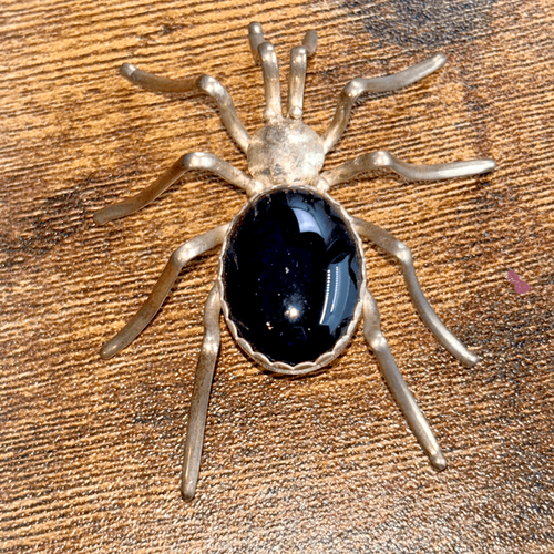 Vintage E Spencer Navajo Indian Silver & Black Onyx Protective Spider Brooch - Bild 7 von 8