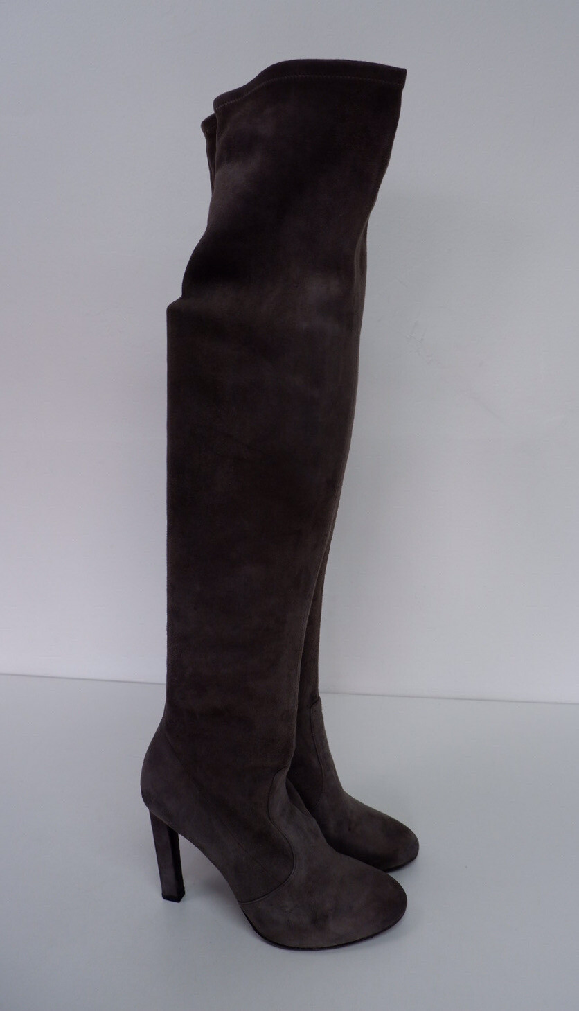 Stivali da donna Saint Laurent tacco alto pelle scamosciata taglia UK 6 EU 39 grigi tacchi alti