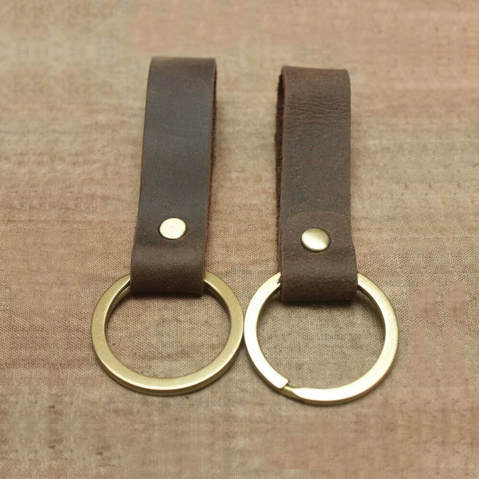 1PC Retro Handmade Leather Car Keychain Keyring Single Circle Key Ring Key Chain - Image 2 of 4