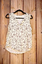 Women's Studio B BeauBo Summery ivory & black floral Lace up tank blouse size L