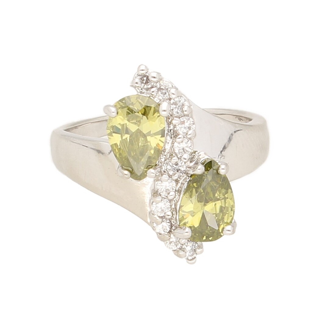 New! Sterling Silver Peridot &Simulated Diamond Cluster Ring (Size T)20mm Widest