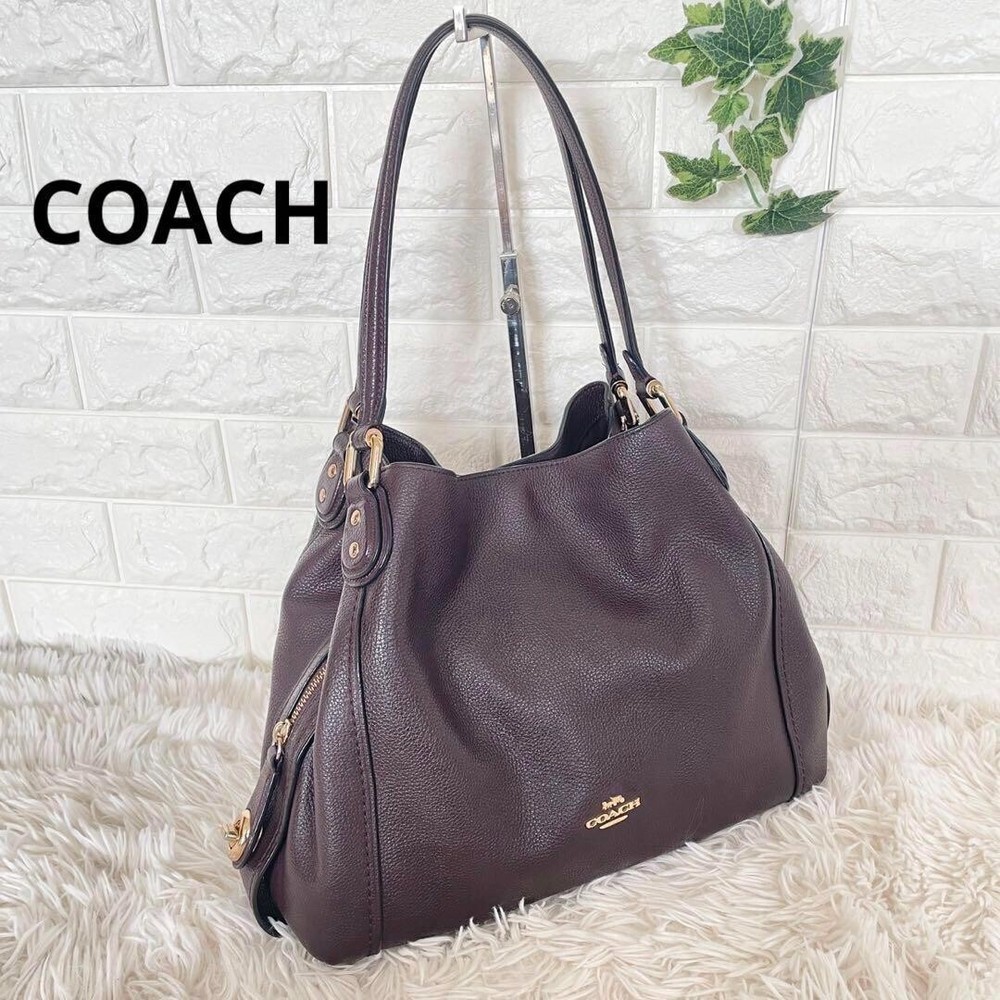 COACH Edie31 Shoulder Bag Tote Bag Leather Dark Brown 57125 Used Japan 2411M