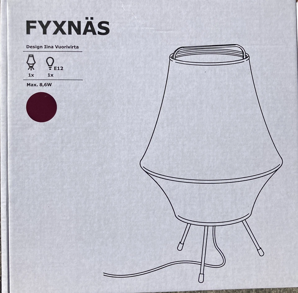 Lámpara de Mesa Trípode Ikea FYXNAS Retro Tela/Acero Rojo Oscuro 17" BOMBILLA INCLUIDA Foto 2 de 3