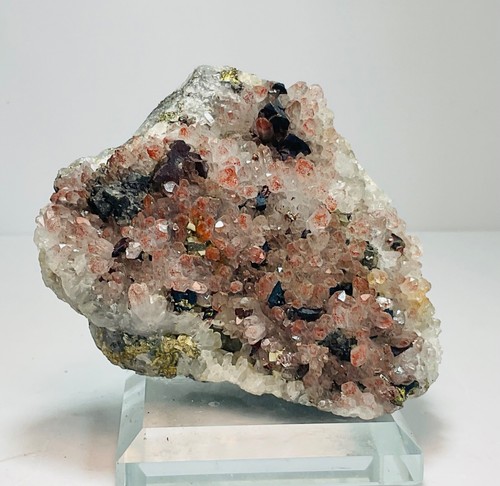 Quarz roter Hämatit Quarz Specularit Chalkopyrit Pyrit 212g Glassockel - Bild 13 von 13