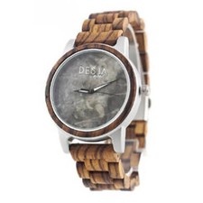 Orologio da polso legno zebrato quadrante marmo cassa acciaio e alluminio