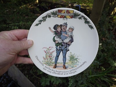 Erster Weltkrieg 1918 Elsass & Lothringen Platte mit Darstellung Soldat hält 2 Kinder