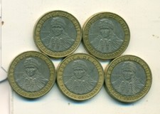 5 BI-METAL 100 PESO COINS from CHILE (2008, 2009, 2010, 2011 & 2012)