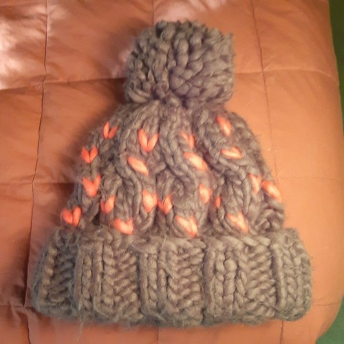 chunky knit acrylic pom pom beanie hat 