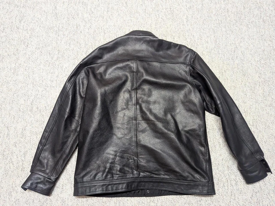 vintage 1990s gun conceal MOTORCYCLE leather jacket 2XL black Y2K cafe racer 50 - Image 2 of 4