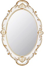 Espejo de Pared Vintage Ovalado para Decoración de Pared, Decorativo Ornamentado Colgante Blanco