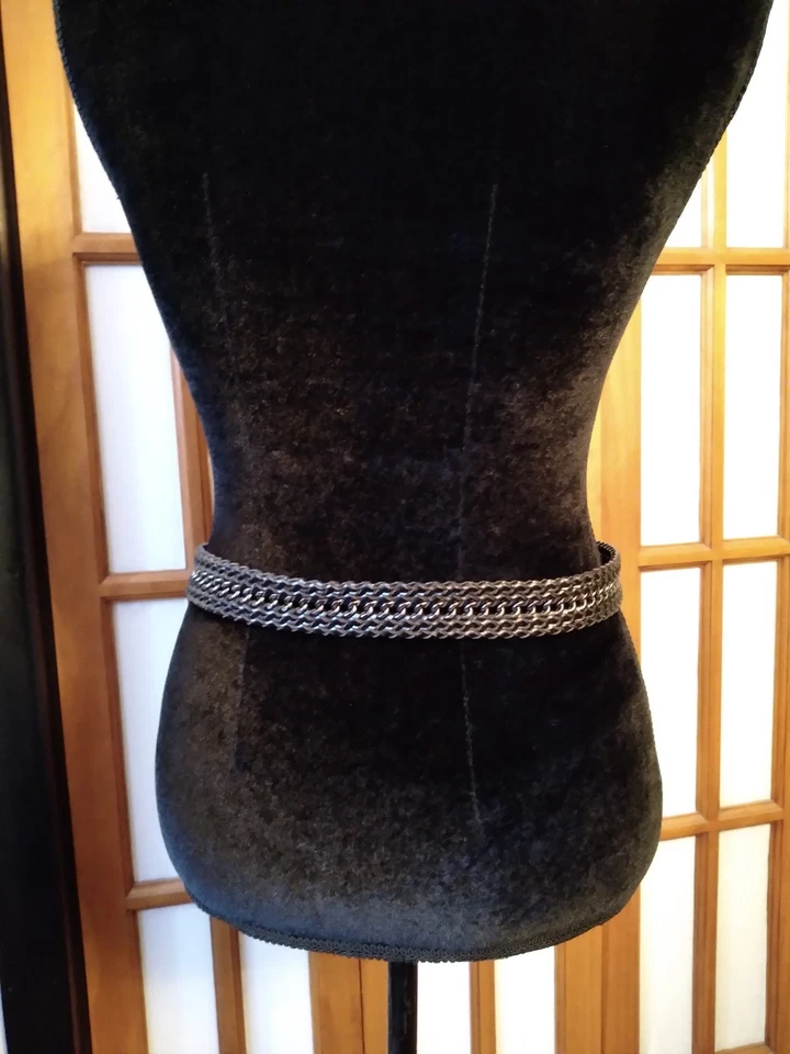 Talbots Women’s Black Leather & Metal Chain Belt Sz Small (36 Inches In Length) - Image 2 of 4