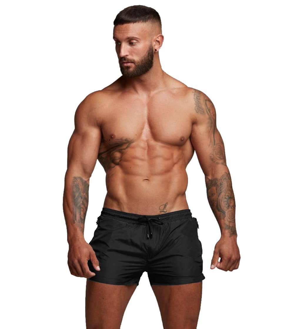 Mens Swimwear Sports Shorts Swim Trunks with Zipper Pockets (US, Alpha, Mediu...