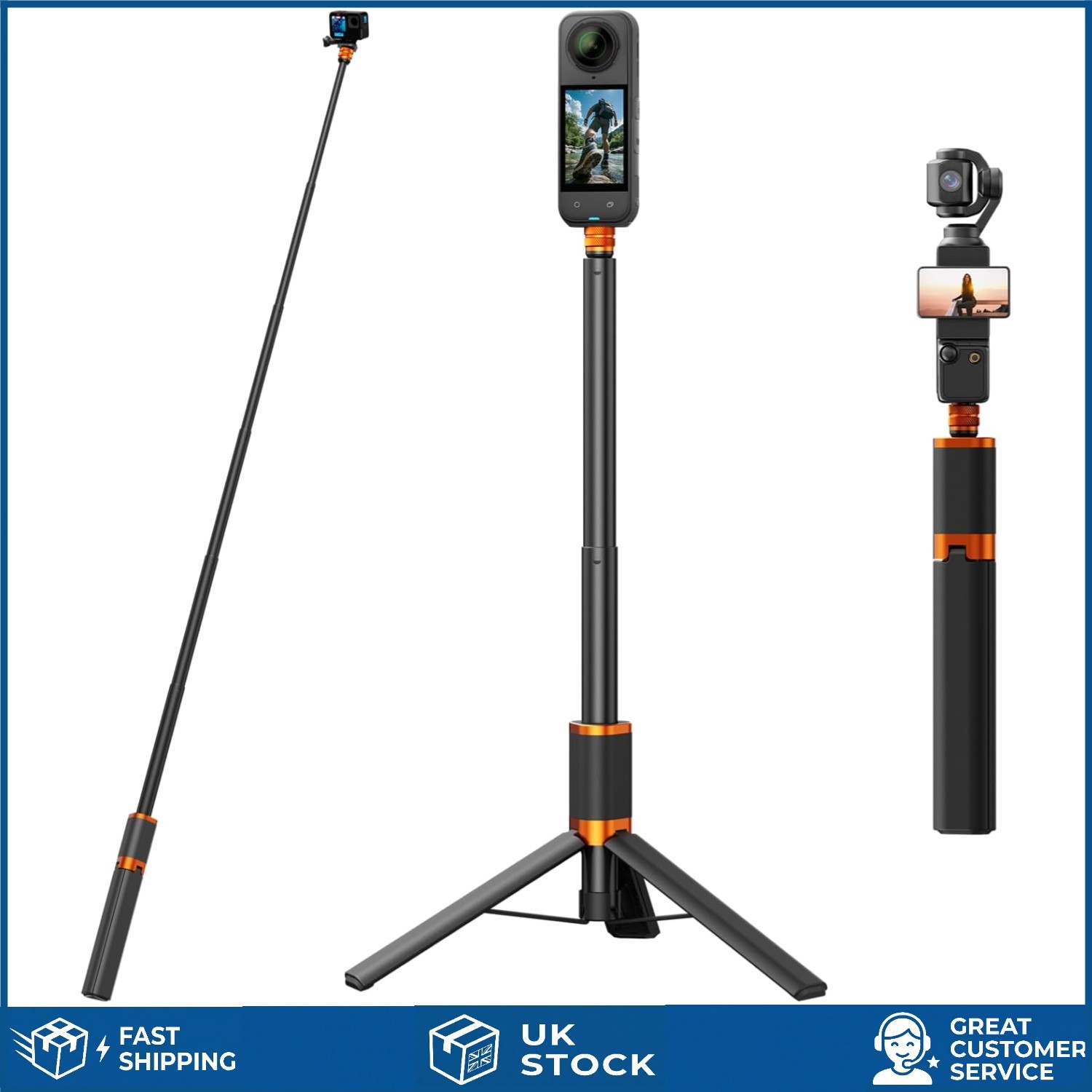 Versatile 2-in-1 Invisible Selfie Stick and Tripod for Action Cameras 48in