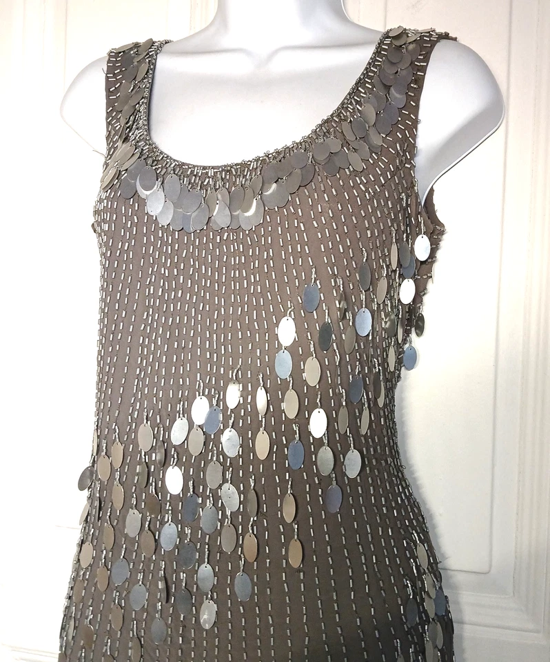 TIBI ANTRHOPOLOGIE BEAUTIFUL  GRAY BEADED MINI DRESS  4 S  GUCCI VERSACE - Image 3 of 4