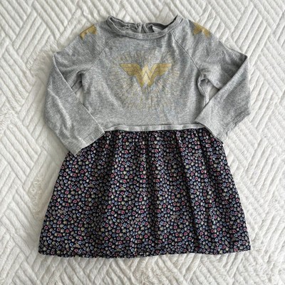 Gap Kids DC Comics Wonder Woman Dress 3T Metallic Logo Floral Skirt