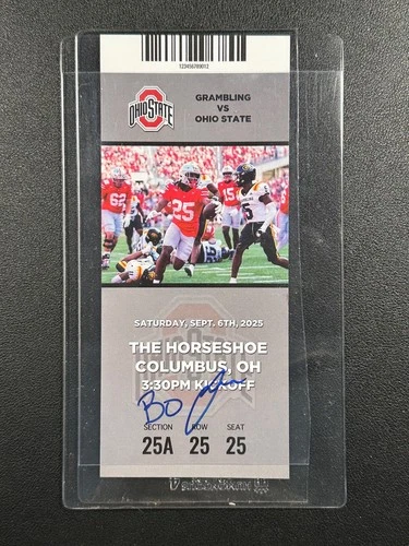 BO JACKSON 9-6-2025 SIGNED DEBUT TICKET STUB AUTO WITH BAS STICKER OHIO STATE