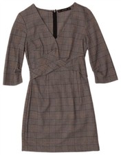 ZARA Womens 3/4 Sleeve Sheath Dress UK 6 XS Grey Houndstooth BI07