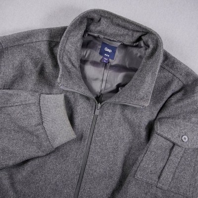 Gap Recycled Wool Blend Grey Bomber Jacket Mens XL Full Zip Office Preppy