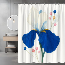 Blue and White Floral Fabric Shower Curtain for Bathroom Decor