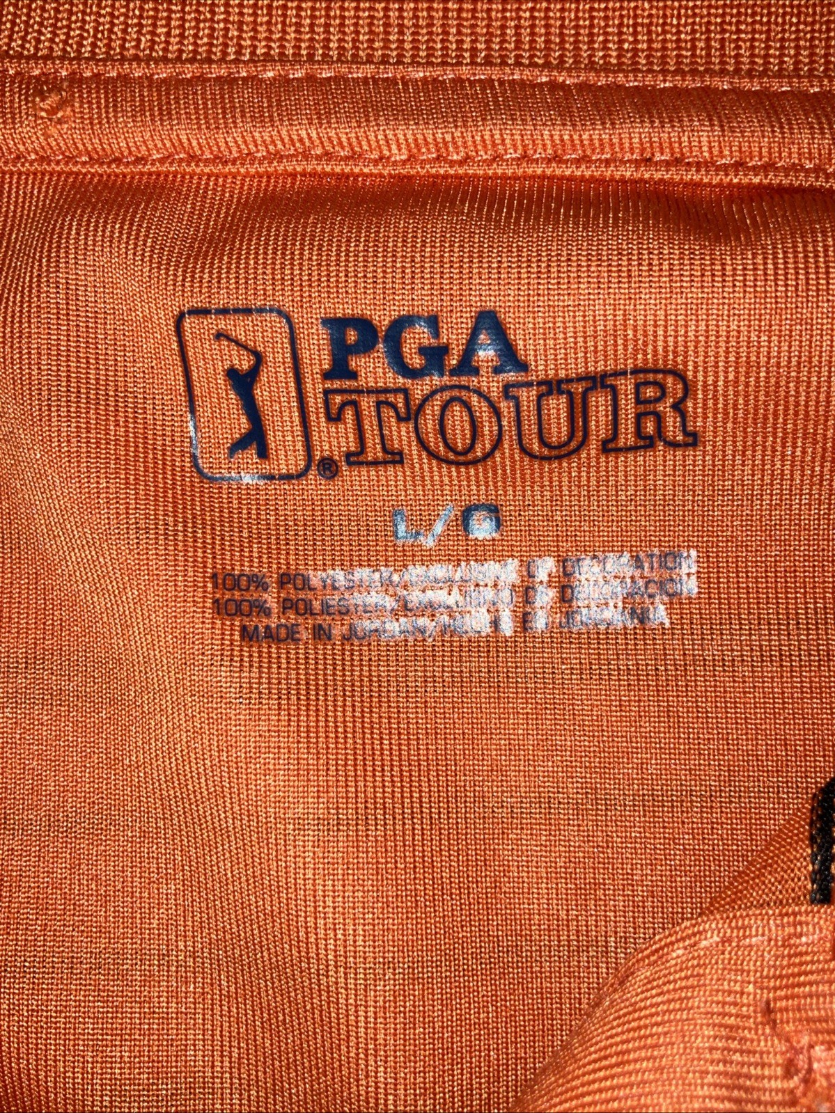 PGA Tour Mens Medium Orange White Striped Short Sleeve Golf Polo Shirt image 3