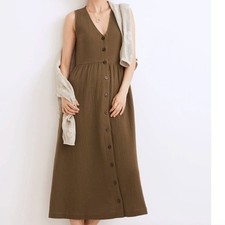 Madewell Lightspun Button-Front Tank Midi Dress Kale Green Size Large