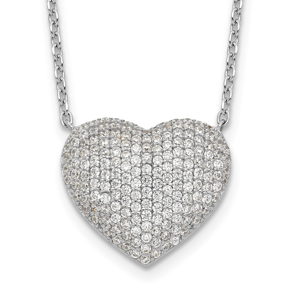 Sterling Silver Rhodium-plated Pave Cubic Zirconia Heart Necklace 18