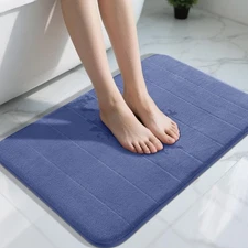 Memory Foam Bath Mat 31.5x20 Inch Soft Absorbent Bathroom Rug Navy Blue