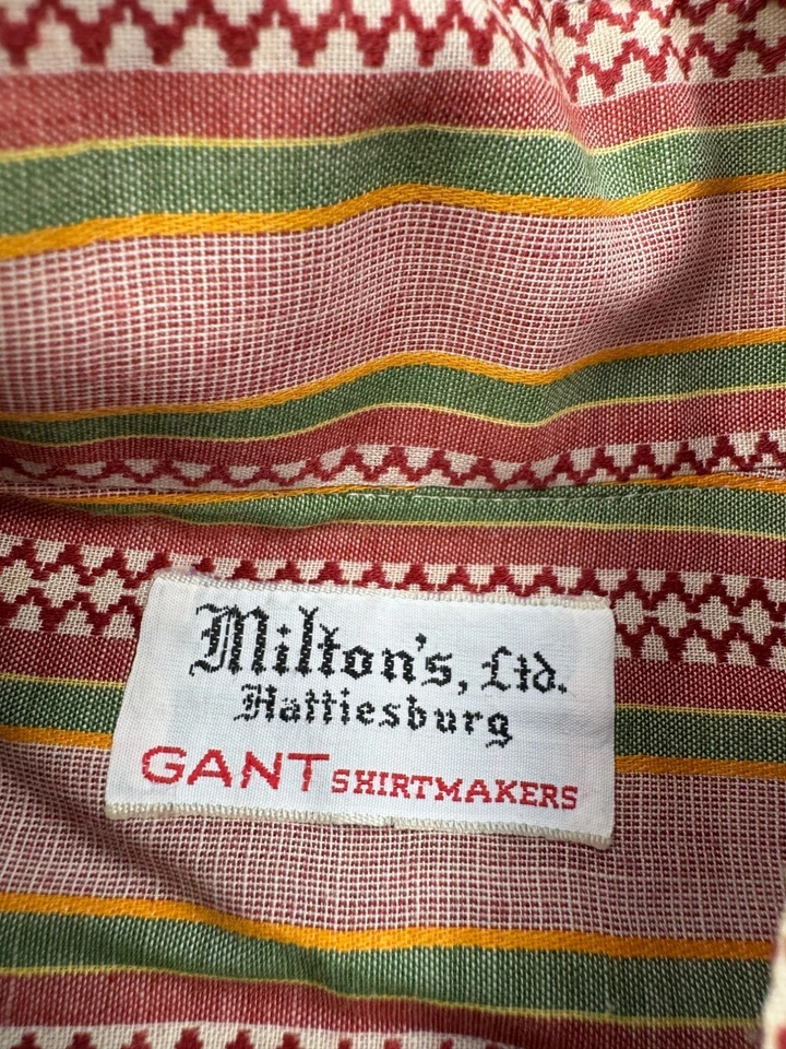 Camisa De Colección Gant Hombres 16.5-34 Pastel Isla Feria Rayas Western Banda Cuello Años 70 80 Foto 3 de 4