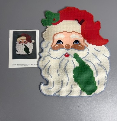 Vintage Plastic Canvas Yarn Christmas Wall Decor Santa Claus & Reindeer