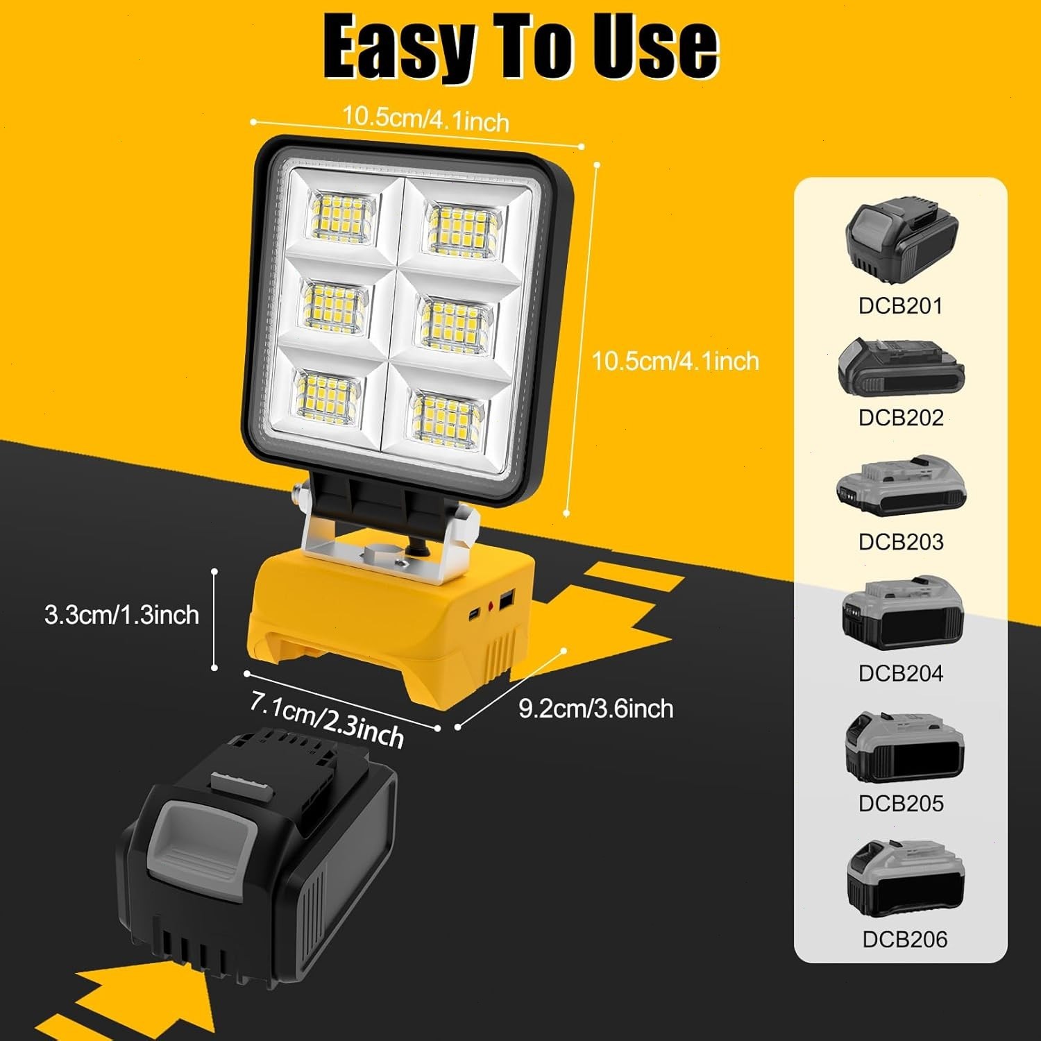 For Dewalt 18v Battery LED Rechargeable Work Light Cordless 48W 5200LM Workshop