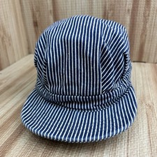 Vintage Boys Denim Hat Railroad Engineer Cap USA Stripe Blue White Adjustable