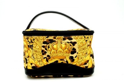GIANNI VERSACE Vintage Vanity Mini Handbag Baroque PVC Leather Yellow 6749h