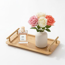 Bathroom Tray for Countertop Organizer,Bamboo Tray with Gold Handle,Vanity Tray