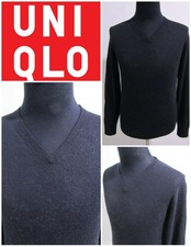 UNIQLO V Neck Jumper 100% Wool Black Chest 38/40 Size M SKU Y14350