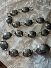 31 &ldquo; c1930 Vaughn&rsquo;s trading post Navajo sterling silver Turquoise concho belt