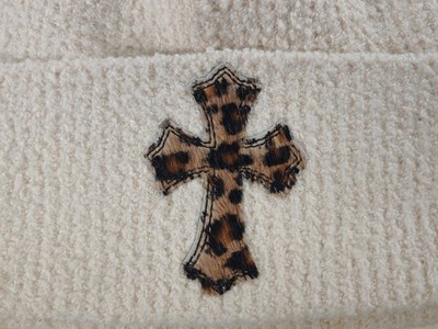 Chrome Hearts Pony Hair Cross Patch Beanie in Cream/Leopard