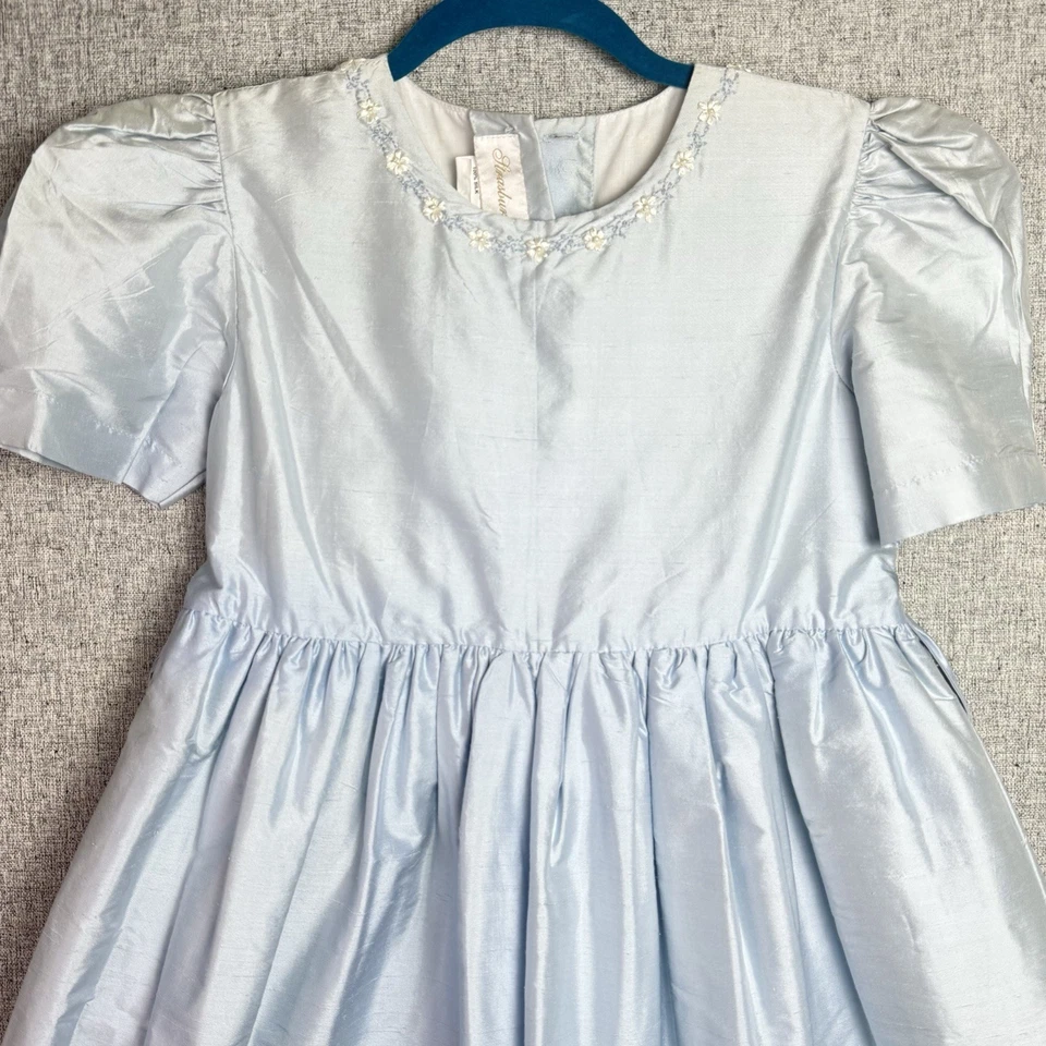 Strasburg 100% Silk Embroidered Long Dress 10Y Blue Formal Holiday Flower Girl - Image 2 of 4